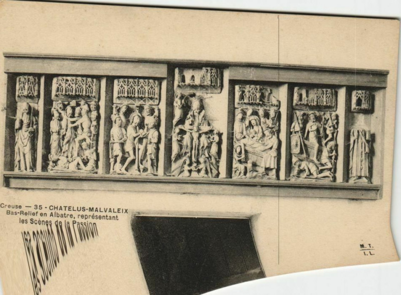 Carte postale ancienne Chatelus-Malvaleix Bas-Relief en Albatre - Scenes de la Passion