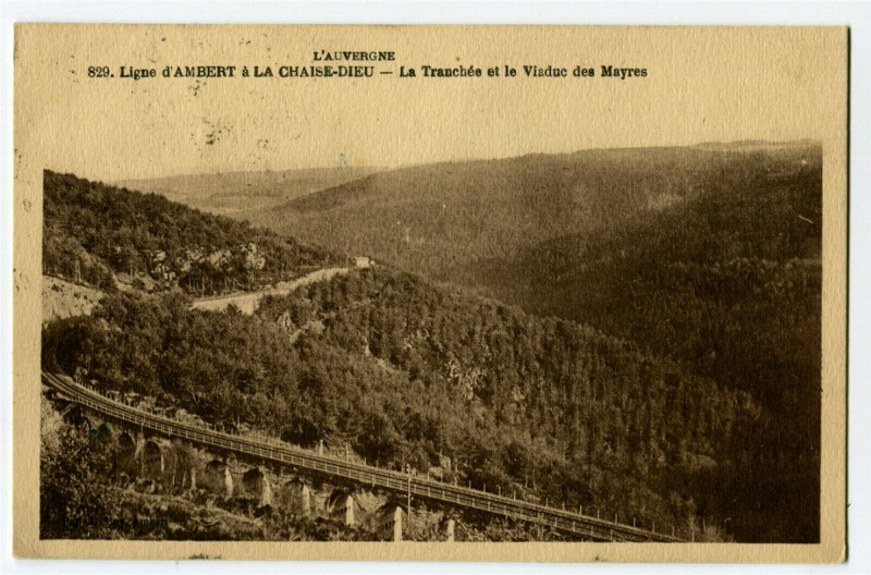 Carte postale ancienne Haute-Loire Ligne d'Ambert à la Chaise-Dieu Tranchée et Viaduc des Mayres à La Chaise-Dieu