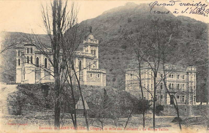 Carte postale ancienne Environs Saint Vallier Chapelle Et Asile Des Vieillards A La Roche Taille à Saint-Vallier
