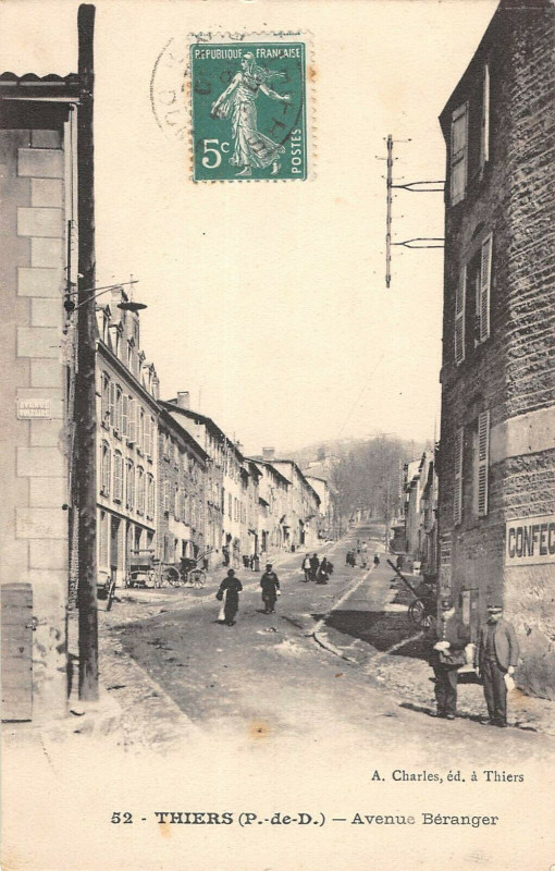Carte postale ancienne Thiers Avenue Beranger à Thiers
