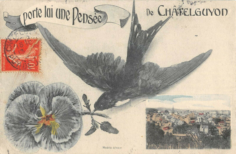 Carte postale ancienne Porte Lui Une Pensee De Chatel Guyon