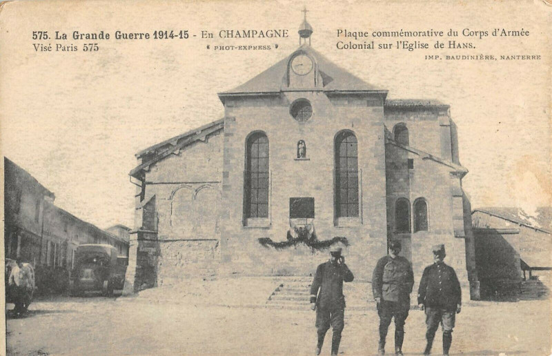 Carte postale ancienne Champagne Plaque Commemorative Du Corps D'Armee Colonial De Hans à Hans