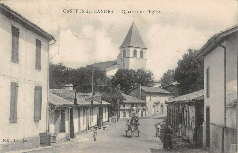 Carte postale ancienne Castets Des Landes  Quartier De L'Eglise à Castets