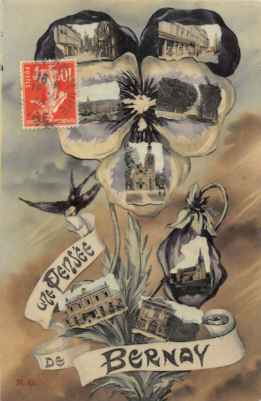 Carte postale ancienne Une Pensee De Bernay à Bernay