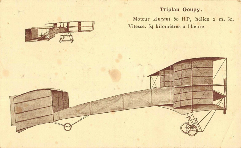 Carte postale ancienne Aviation Avion Triplan Goupy