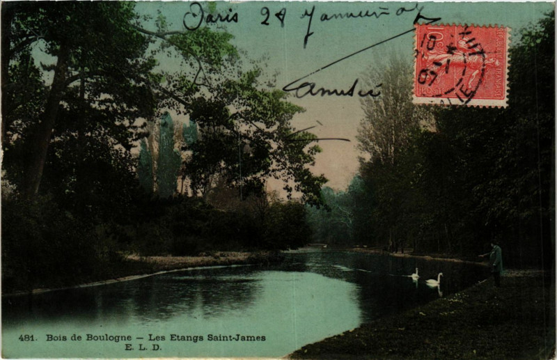 Carte postale ancienne Bois de Boulogne - Les Etangs Saint-James à Paris 16e
