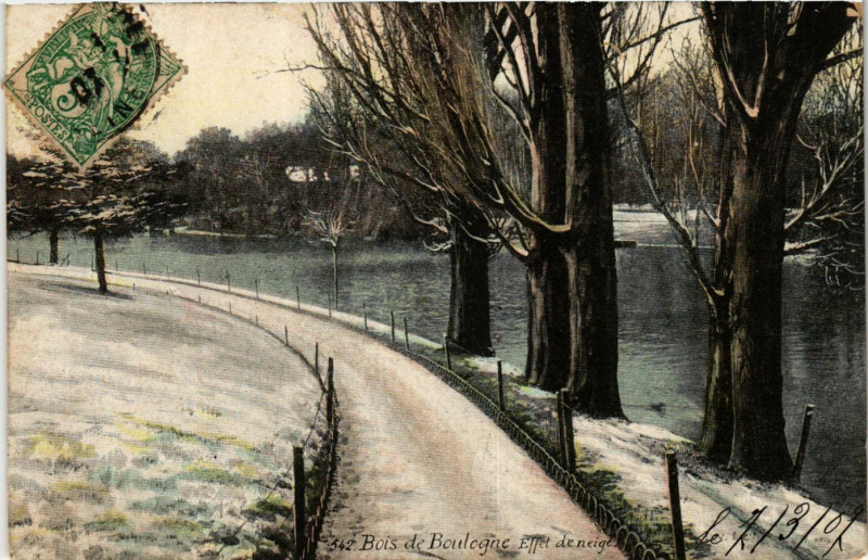 Carte postale ancienne Bois de Boulogne - Effet de neige à Paris