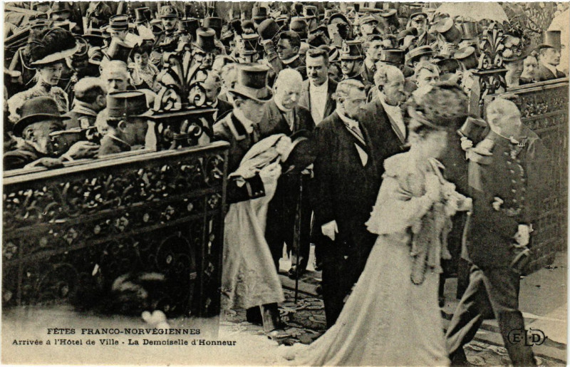 Carte postale ancienne Paris 4e Fetes Franco-Norvegiennes. Arrivée a l'Hotel de Ville à Paris 4e