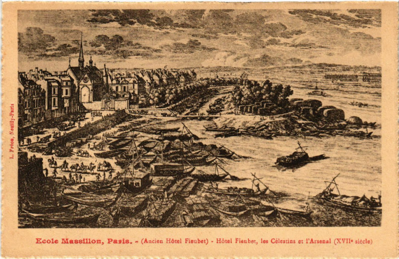 Carte postale ancienne Paris 4e Ecole Massillon. les Celestins det l'Arsenal à Paris 4e