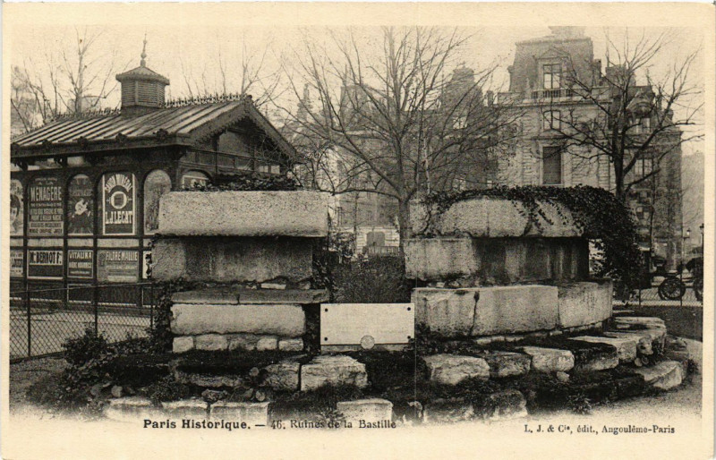 Carte postale ancienne Ruines de la Bastille à Paris 4e