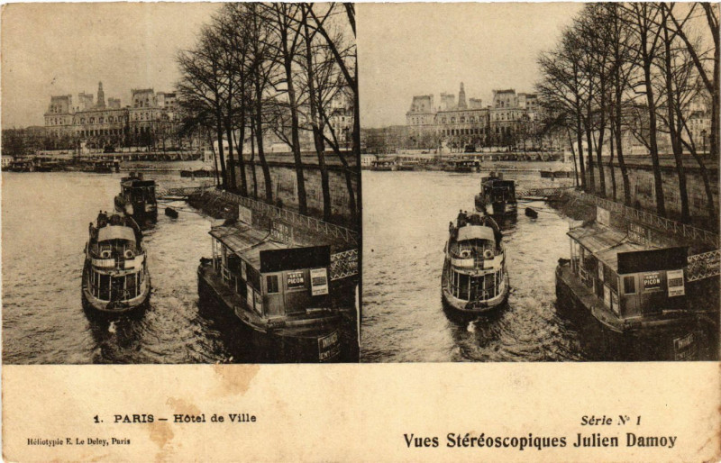 Carte postale ancienne Paris 4e Vues stereoscopiques Julien Damoy. hotel de Ville à Paris 4e