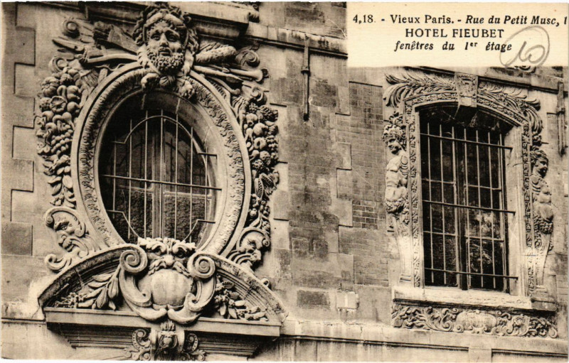 Carte postale ancienne Vieux Paris 4e Rue du Petit Musc. Hotel Fieubert à Paris 4e