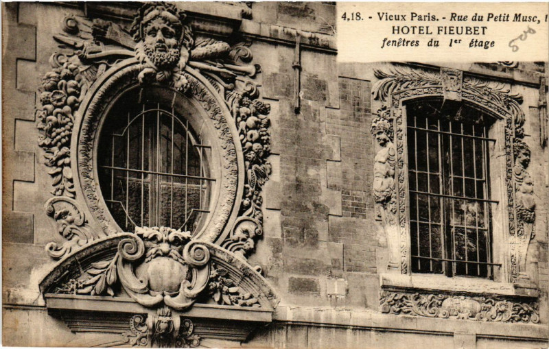 Carte postale ancienne Vieux Paris 4e Rue du Petit Musc. Hotel Fieubert à Paris 4e