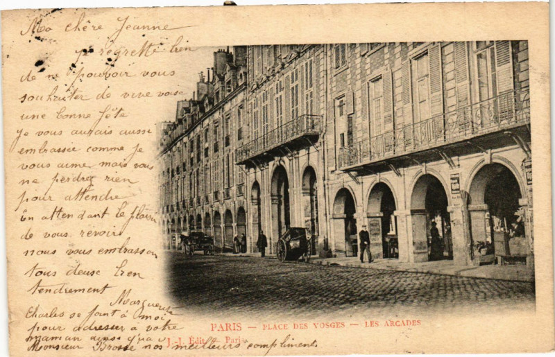 Carte postale ancienne Paris 4e Place des Vosges. Les Arcades à Paris 4e