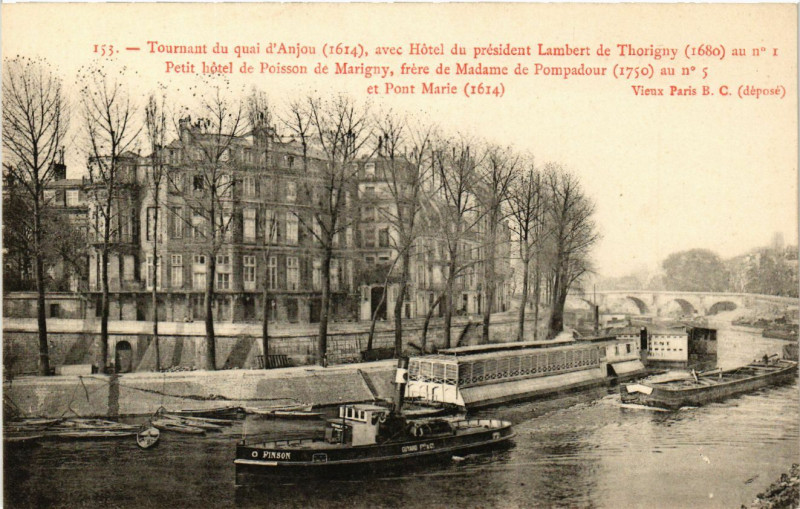 Carte postale ancienne Vieux Paris 4e Tournant du quai de l'Anjou à Paris 4e