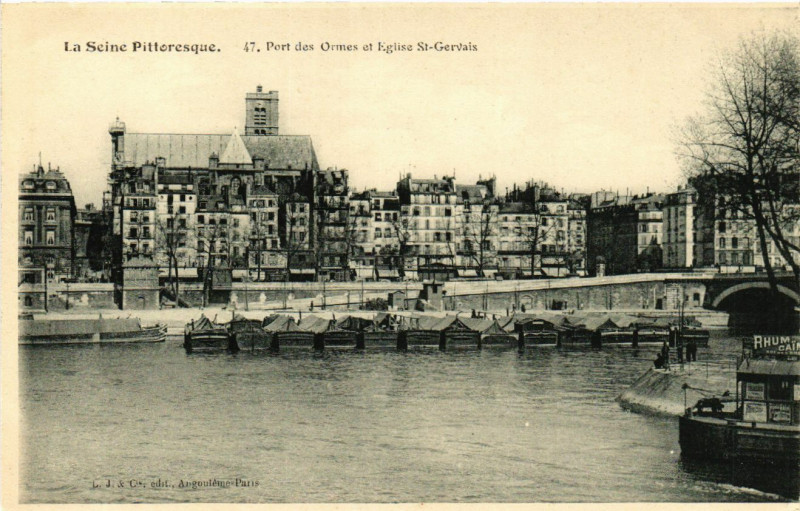 Carte postale ancienne La Seine Pittoresque Paris 4e Pont des Ormes Eglise Saint-Gervais à Paris 4e