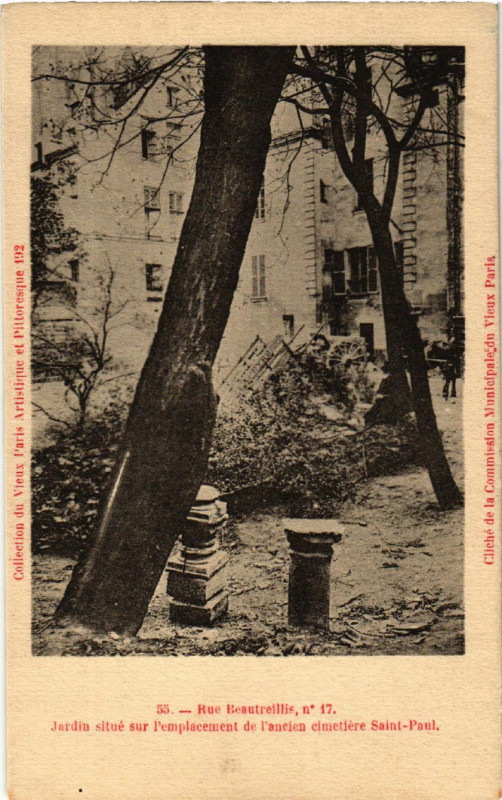 Carte postale ancienne Paris 4e Rue Beautreillis. Jardin, cimetiere St. Paul à Paris 4e