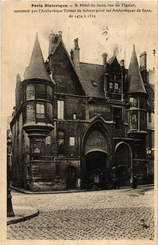 Carte postale ancienne Hôtel de Sens, rue du Figuier à Paris 4e