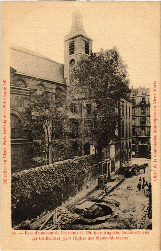 Carte postale ancienne Vieux Paris 4e pres Eglise Blancs-Manteaux enceinte Ph-Auguste à Paris 4e