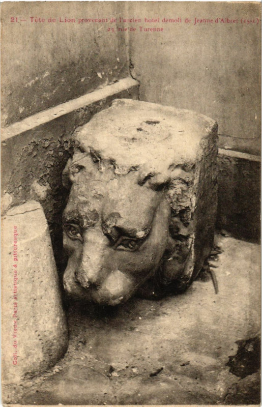 Carte postale ancienne Vieux Paris 4e Rue de Turenne. Tete de Lion à Paris 4e
