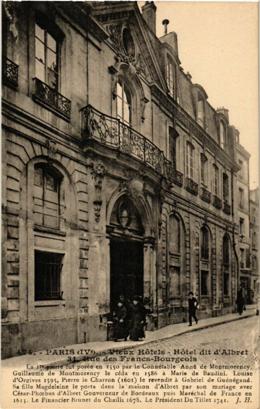 Carte postale ancienne Paris 4e rue des Francs-Bourgeois Vieux Hotels Hotel dit d'Albret à Paris 4e