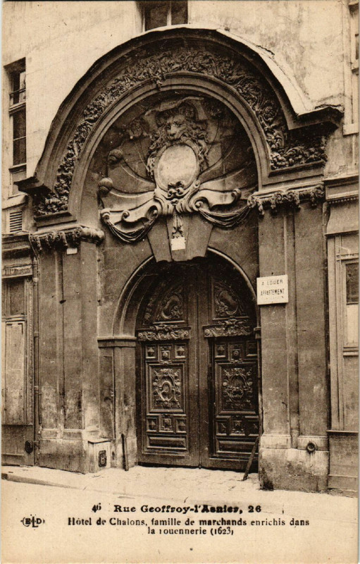 Carte postale ancienne Paris d'autrefois 4e rue Geoffroy-l'Asnier. Hotel de Chalons à Paris 4e