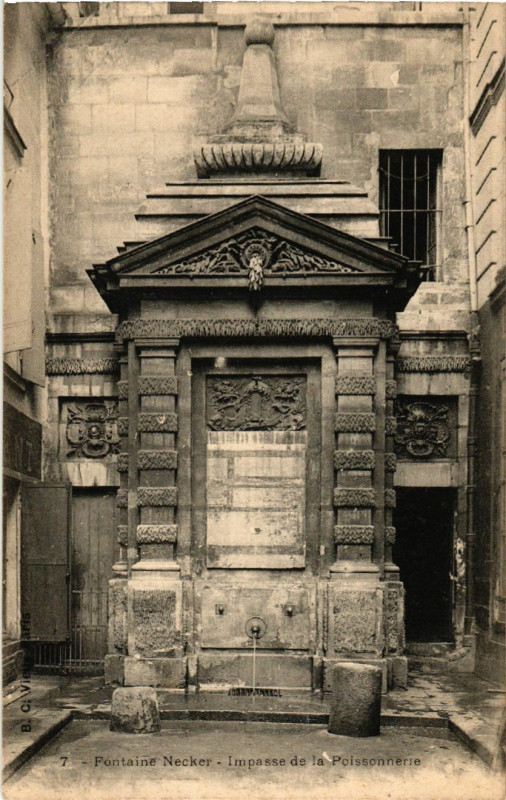 Carte postale ancienne Vieux Paris 4e Impasse de la Poissonnerie. Fontaine Necker à Paris 4e
