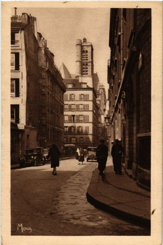 Carte postale ancienne Les Petits Tableaux de Paris 4e Rue Grenier-sur-l'eau. Eglise à Paris 4e