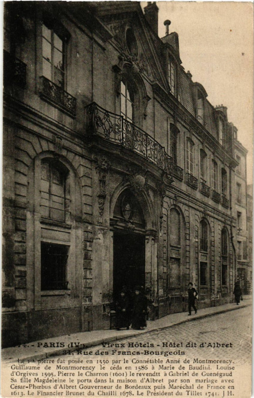 Carte postale ancienne Paris 4e rue des Francs-Bourgeois Vieux Hotels Hotel dit d'Albret à Paris 4e