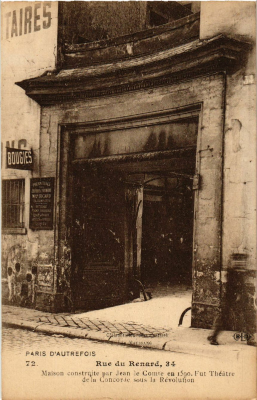 Carte postale ancienne Paris d'autrefois 4e Rue du Renard. Maison, Théatre à Paris 4e