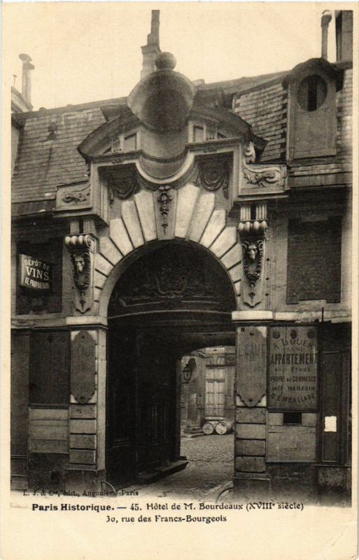 Carte postale ancienne Hôtel de M. Bourdeaux (XVIIIe siècle) à Paris 4e