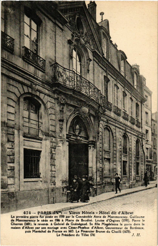 Carte postale ancienne Paris 4e rue des Francs-Bourgeois Vieux Hotels Hotel dit d'Albret à Paris 4e
