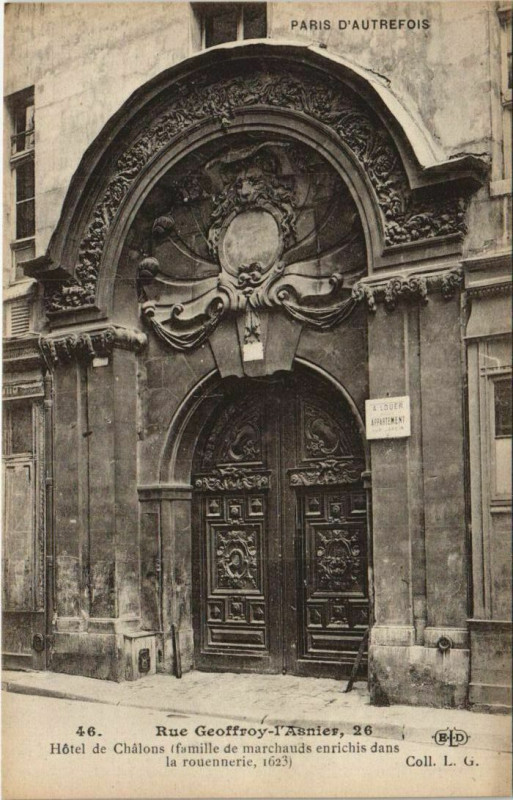 Carte postale ancienne Paris 4e 26, Rue geoffroy-l'Asnier Hotel de Chalons à Paris 4e