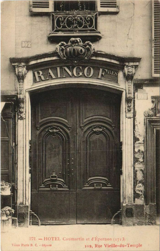 Carte postale ancienne Paris 3e 102, Rue Vieille-du-Temple hotel Caumartin à Paris 3e