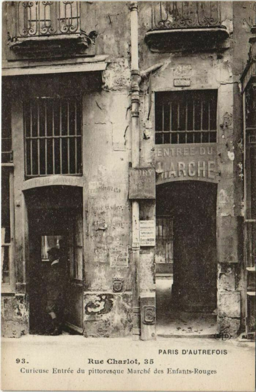 Carte postale ancienne Paris 3e 35, Rue Charlot marché des Enfants Rouges à Paris 3e