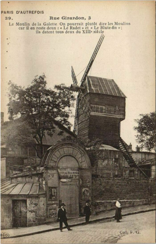 Carte postale ancienne Rue Girardon, 3 - Le Moulin de la Galette à Paris 18e