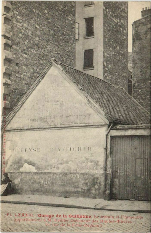Carte postale ancienne Paris 11e 60, rue de la Folie-Regnault Garage de la guillotine à Paris 11e
