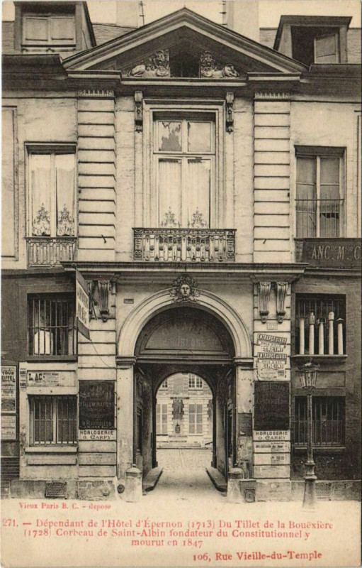 Carte postale ancienne Paris 3e 106, rue Vieille-du-Temple hotel d'Epernon à Paris 3e