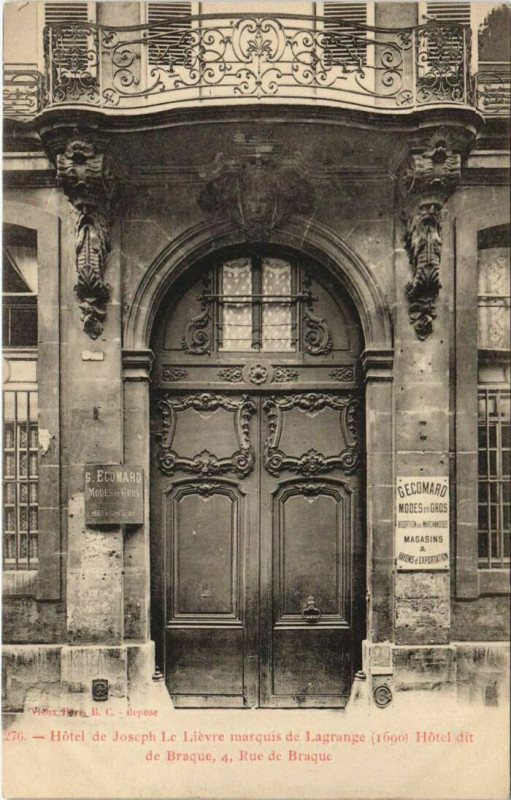 Carte postale ancienne Paris 3e 4, rue de Braque Hotel de jospeh le Lievre à Paris 3e