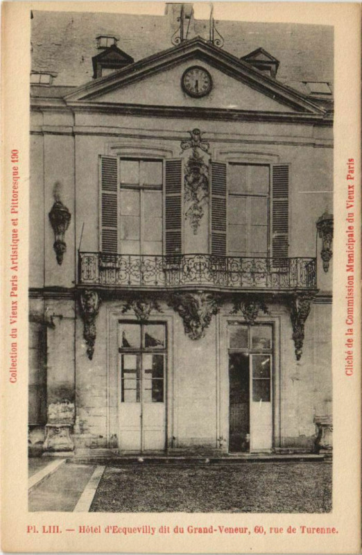 Carte postale ancienne Paris 3e 60, rue de Turenne Hotel d'Ecquevilly à Paris 3e