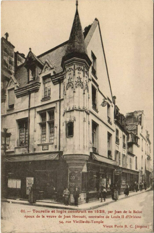 Carte postale ancienne Tourelle et logis - Rue Vieille-du-Temple à Paris 4e