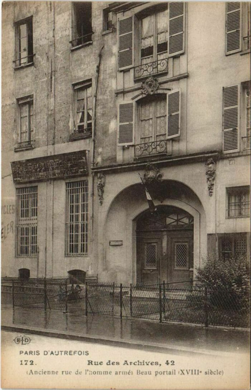 Carte postale ancienne Paris 3e 42, rue des Archives à Paris 3e