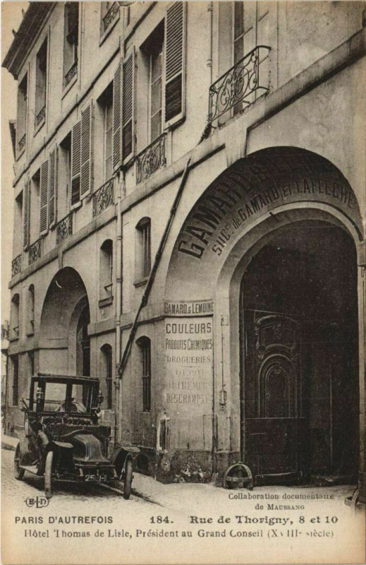 Carte postale ancienne Paris 3e 10, rue de Thorigny Hotel Thomas de Lisle à Paris 3e