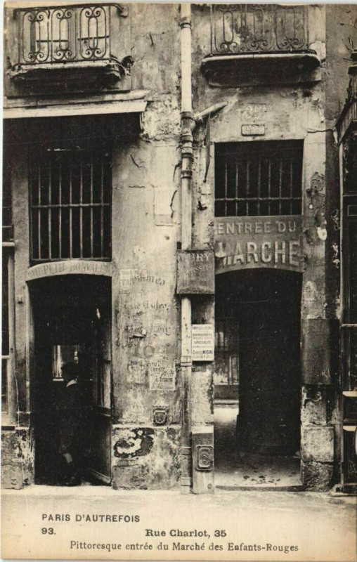 Carte postale ancienne Paris 3e 35, rue Charlot marché des Enfants Rouges à Paris 3e