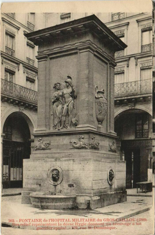 Carte postale ancienne Paris 7e 129, rue Saint-Dominique Fontaine Hopital Militaire à Paris 7e