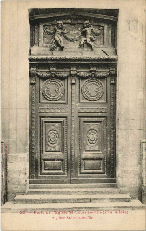 Carte postale ancienne Paris 4e 21, Rue Saint-Louis-en-l'Ile Porte de l'Eglise à Paris 4e
