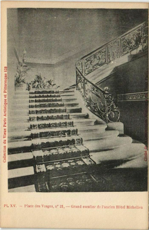 Carte postale ancienne Paris 3e 21, Place des Vosges Hotel Richelieu à Paris 3e