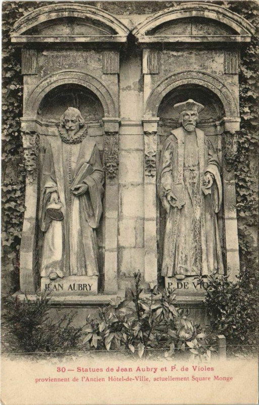 Carte postale ancienne Paris 5e Square Monge Statue de jean Aubry et P. De Violes à Paris 5e