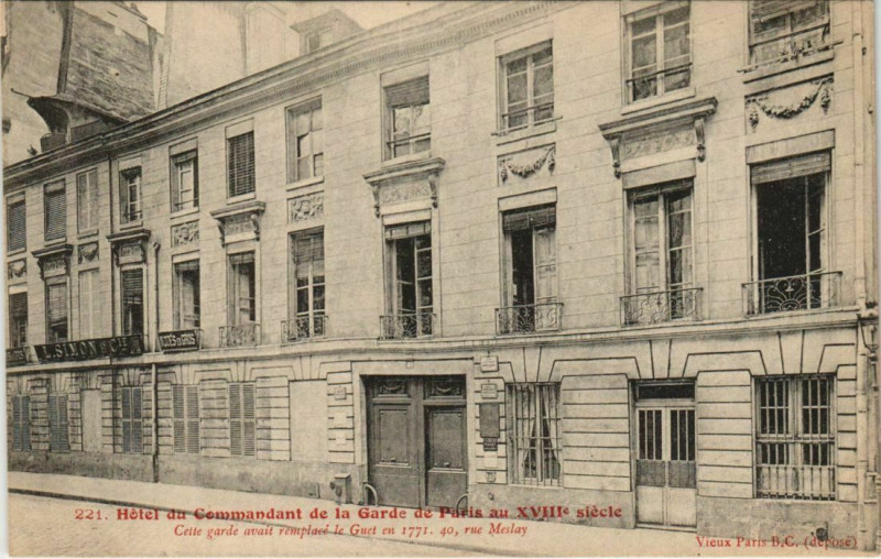 Carte postale ancienne Paris 3e 40, rue meslay Hotel du Commandant à Paris 3e
