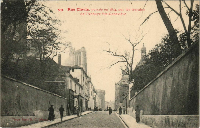 Carte postale ancienne Paris 5e Rue Clovis Abbaye Sainte-genevieve à Paris 5e